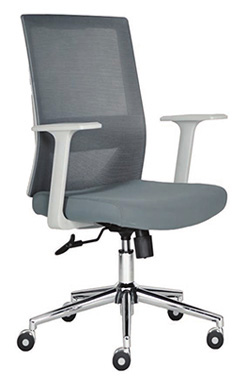 sillas ejecutivas para oficina en color gris respaldo bajo con mecanismo reclinable y base metálica cromada