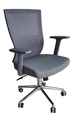 sillas para oficina con mecanismo reclinable pistón neumático soporte lumbar y base cromada en color gris oxford
