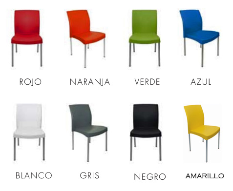 sillas para oficina sencillas con asiento y respaldo de polipropileno y patas de aluminio