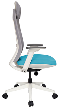 sillón directivo para oficina en color blanco con respaldo medio tapizado en malla gris
