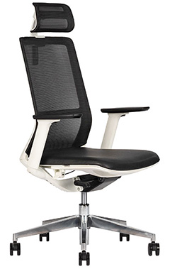 sillón ejecutivo con respaldo tapizado en malla y mecanismos anti shock