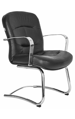 sillón ejecutivo ergonómico tapizado en piel fina nacional con base de trineo cromada