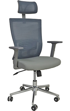 sillon ejecutivo para oficina en color gris con mecanismo reclinable y cabecera ajustable