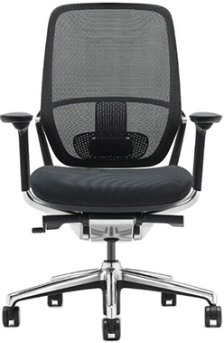 sillón semi ejecutivo con respaldo de malla descansabrazos ajustables con base metálica cromada con rodajas de nylon