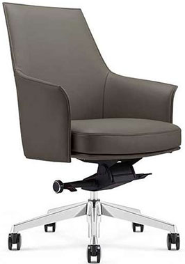 sillón semi ejecutivo para oficina respaldo bajo tapizado en piel con base de aluminio pulido