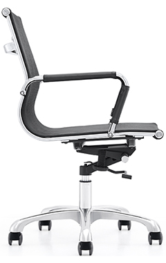 sillón semi ejecutivo tapizado en malla flex con mecanismo reclinable y base de aluminio pulido y rodajas de poliuretano