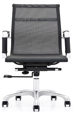sillón semi ejecutivo tapizado en malla flex con mecanismo reclinable y base de aluminio pulido con descansa brazos fijos
