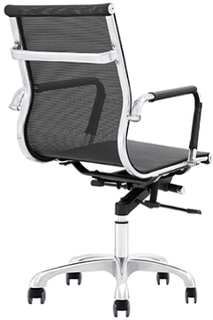 sillón semi ejecutivo tapizado en malla flex con mecanismo reclinable y base de aluminio pulido con pistón neumático de gas cromado