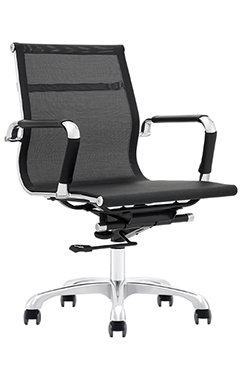 sillón semi ejecutivo tapizado en malla flex con mecanismo reclinable y base de aluminio pulido
