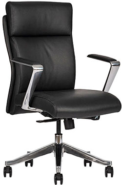 sillones semi ejecutivos respaldo medio tapizados en piel genuina con descansabrazos y base de aluminio